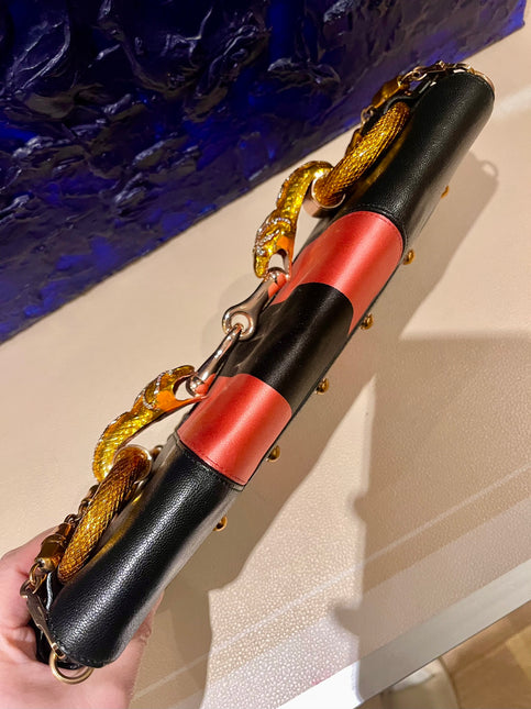 Gucci Horsebit 1955 Large Black Leather Embellished Snake Head Buckle