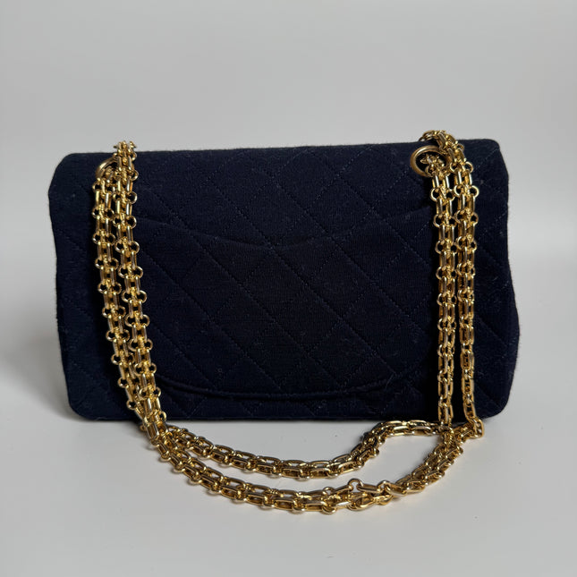 Chanel Classic Flap Small Vintage Navy Fabric 24k Gold Hardware Linked Chain Strap