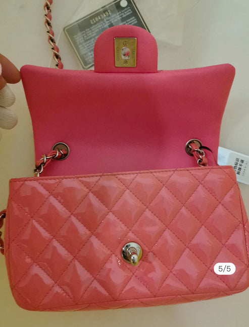 Sold Chanel Classic Flap Mini Pink Patent Leather Silver Hardware, 2015-2016