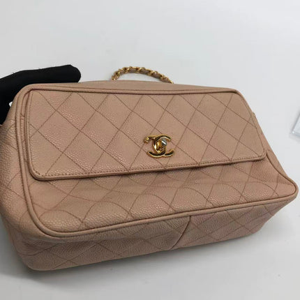 Chanel Medium Camera Case Bag Beige Caviar Leather Gold Hardware