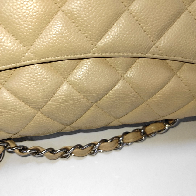Chanel Classic Flap Jumbo 2009 Beige Caviar Leather Single Flap Silver Hardware