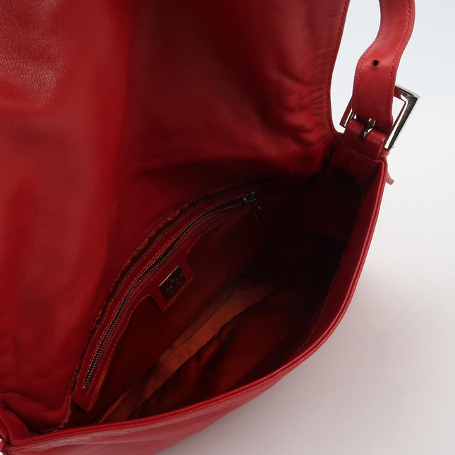 Fendi Mamma Baguette Red Lambskin Leather Silver Hardware