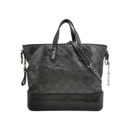 Chanel Gabrielle Large Tote Black Crumbled Calfskin Leather Silver Hardware-Luxbags