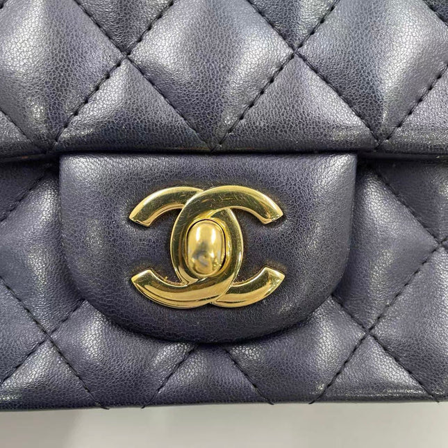 Chanel Classic Flap Rectangular Mini 2015 Navy Lambskin Gold Hardware