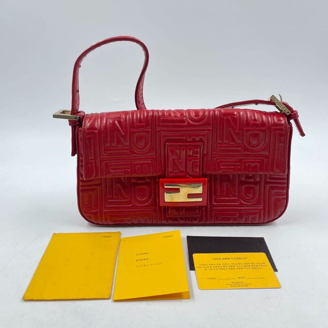 Fendi Baguette 1997 Re-edition 3D Embossed Red Leather Shoulder bag