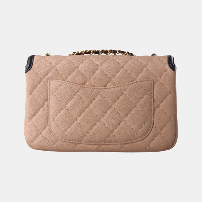 Chanel Filigree Flap Bag Caviar Leather 2017 Small Beige with Black Trim