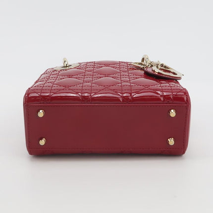 Lady Dior Mini 2019 Red Patent Leather Gold-tone Chain Strap