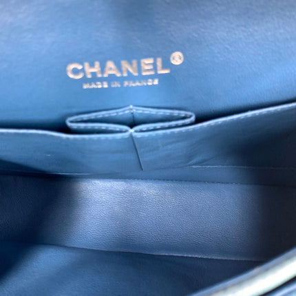 Chanel Timeless Classic Flap Medium Light Blue Caviar Leather Silver Hardware
