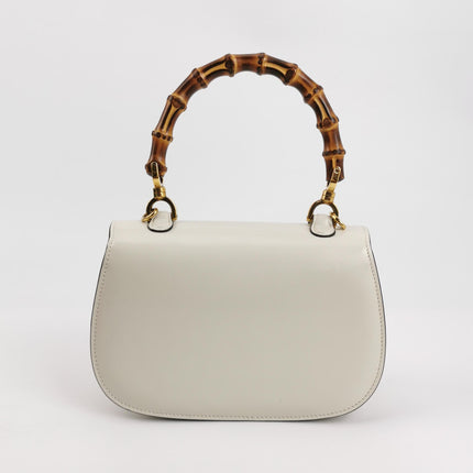 Gucci Bamboo 1947 Top Handle Bag Small White Box Leather Canvas Strap