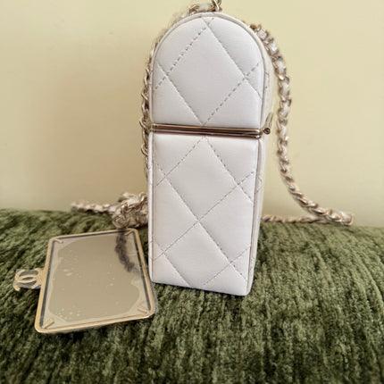 Chanel 22p Mini White Quilted Lambskin Box Clutch Crossbody Bag