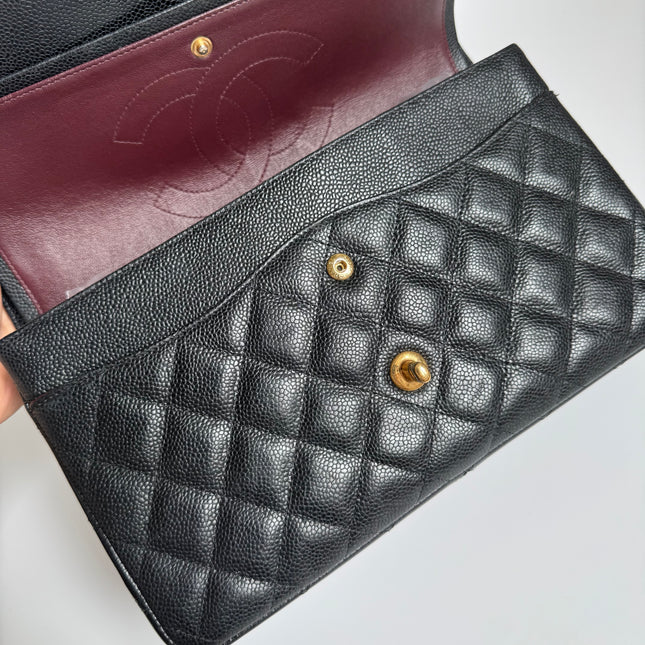 Chanel Classic Flap Jumbo Black Caviar Leather Double Flap with Gold Hardware