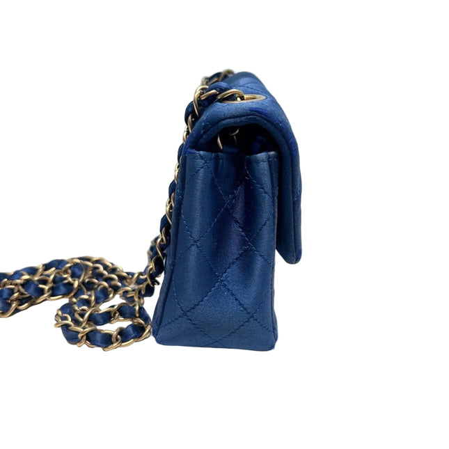 Chanel Classic Flap Mini 2013 Blue Silk Satin Gold Hardware