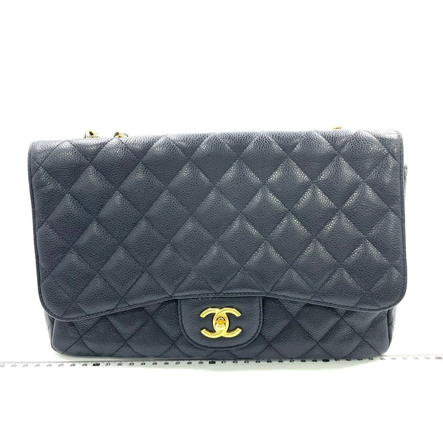 Chanel Classic Flap Jumbo 2009 Black Caviar Leather Single Flap Gold Hardware-Luxbags