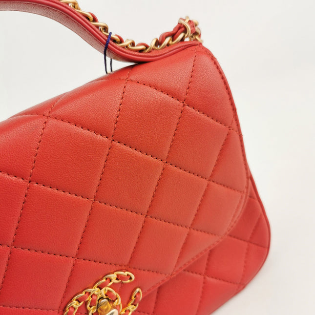 Chanel Chain Infinity Top Handle Caviar Leather Flap Satchel Red