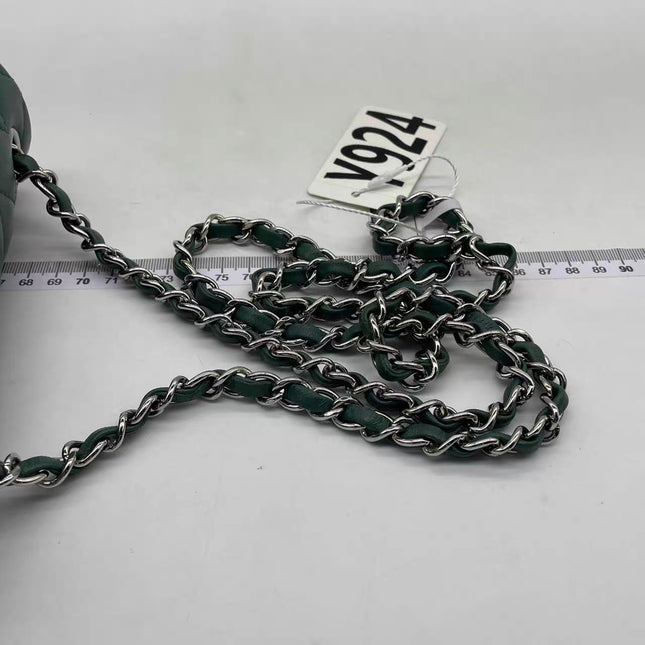 Chanel Classic Flap Mini Rectangular 2019 Green Lambskin Leather Silver Hardware