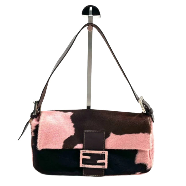 Fendi Baguette Pony-style Calfskin Leather Shoulder Bag in Pink Cow Print-Luxbags