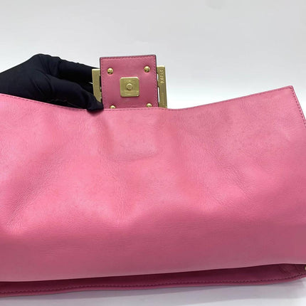 Fendi Baguette Large Pink Leather 3D FF Motif Crossbody Bag