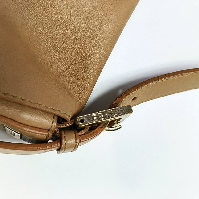 Fendi Baguette Beige Leather with Gold Studded Metal Buckle