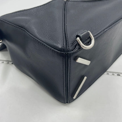 Loewe Puzzle Small Black Smooth Leather White Logo With Metal Feet