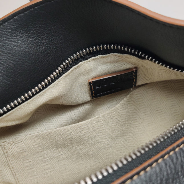 Loewe Puzzle Small Tricolor Black Grey Calfskin Leather Braided Handle Crossbody Bag