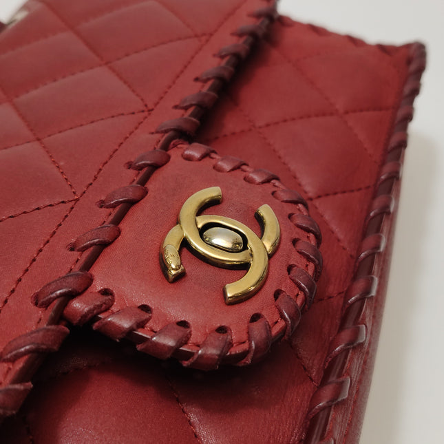 Chanel Classic Flap Medium Happy Stitch Red Aged Calfskin Leather Gold Hardware, 2015-2016
