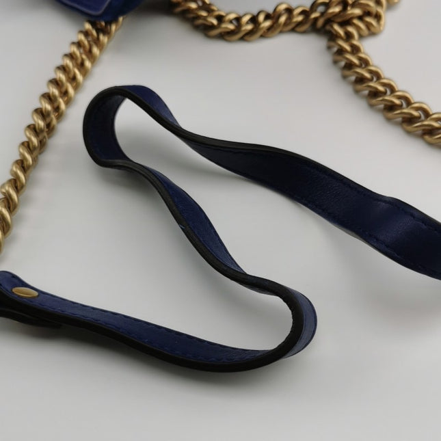 Gucci Marmont Mini Flap Navy Velvet Handbag