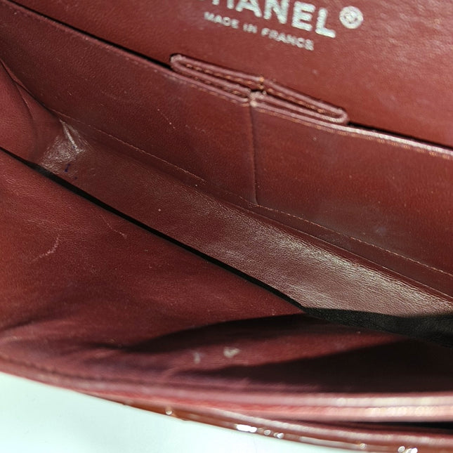 Chanel Classic Flap Medium Burgundy Patent Leather Silver Hardware