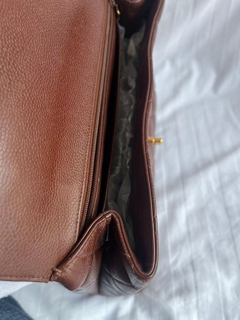 Chanel Vintage Top Handle Kelly Dark Caramel Flap Bag Caviar Leather 24k Gold Plated Hardware, 1996-1997