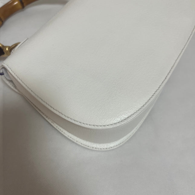 Gucci Bamboo 1947 Top Handle Bag White Grained Leather Medium