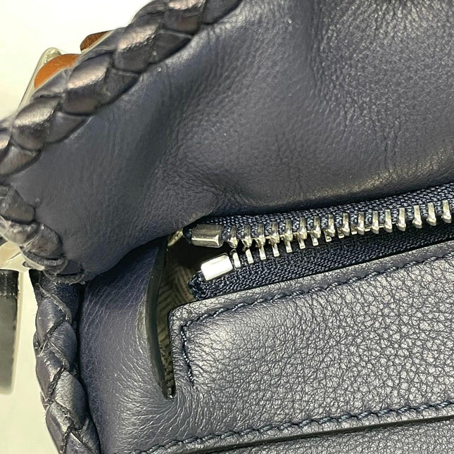 Loewe Braided Puzzle Small Woven Navy Leather Crossbody Bag