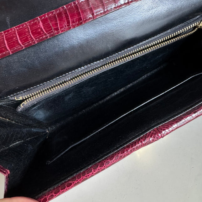 Vintage Burgundy Crocodile Leather Gold-tone Hardware Clutch Shoulder Bag