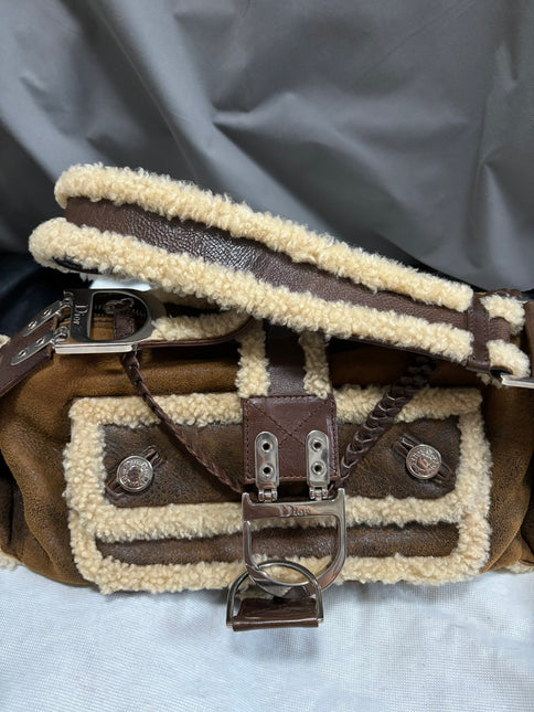 Dior Flight Medium Shoulder Bag Tan Brown Shearling