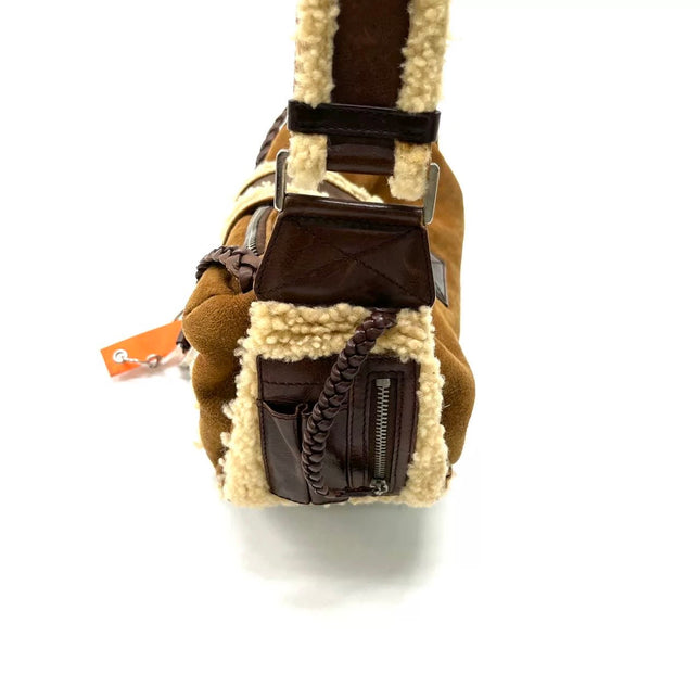 Dior Flight Medium Brown Shearling Leather with Orange Tag Shoulder Bag
