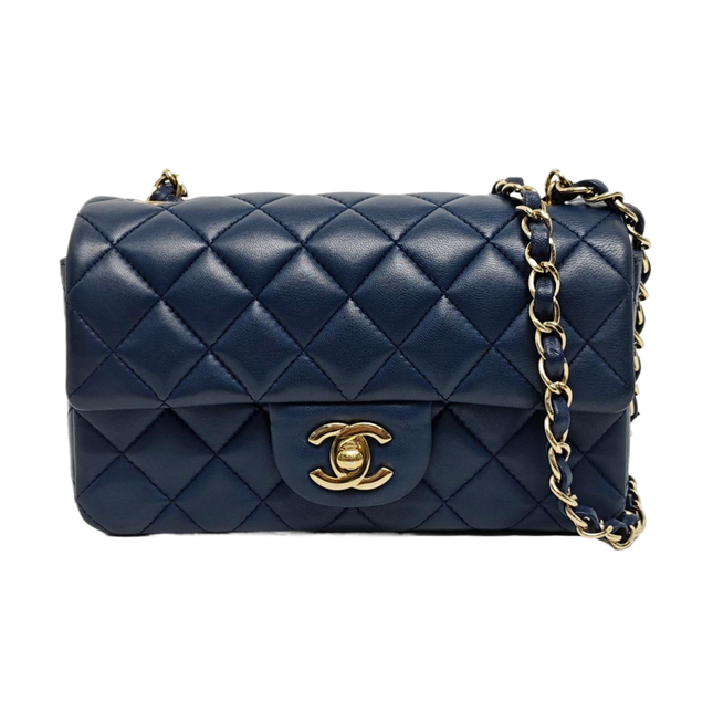 Chanel Classic Flap Rectangular Mini Navy Lambskin Gold Hardware 2016-17-Luxbags
