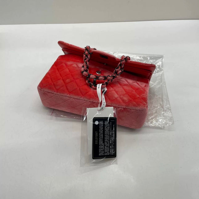 Chanel Classic Flap Medium Coral Orange Velvet Silver Hardware