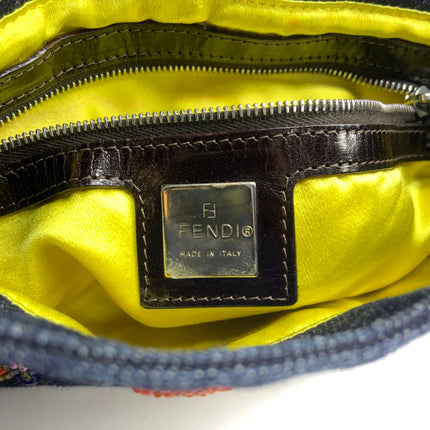FENDI Mamma Baguette Blue Denim with Floral Beads Vintage