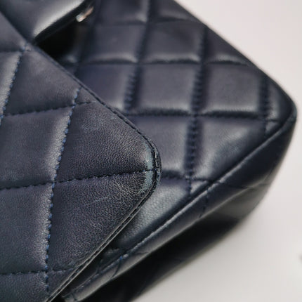 Chanel Classic Flap Mini 2014 Navy Lambskin Leather Silver Hardware