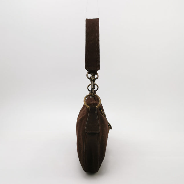 Miu Miu Brown Suede Leather Shoulder Bag Snap Hook