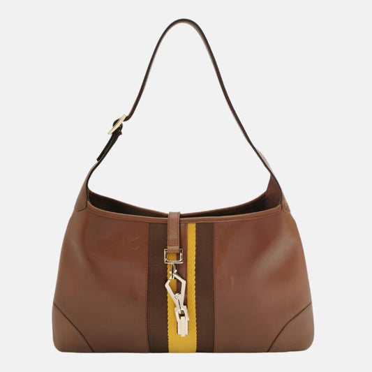 Gucci Jackie Vintage Medium Brown Leather Silver Hardware-Luxbags