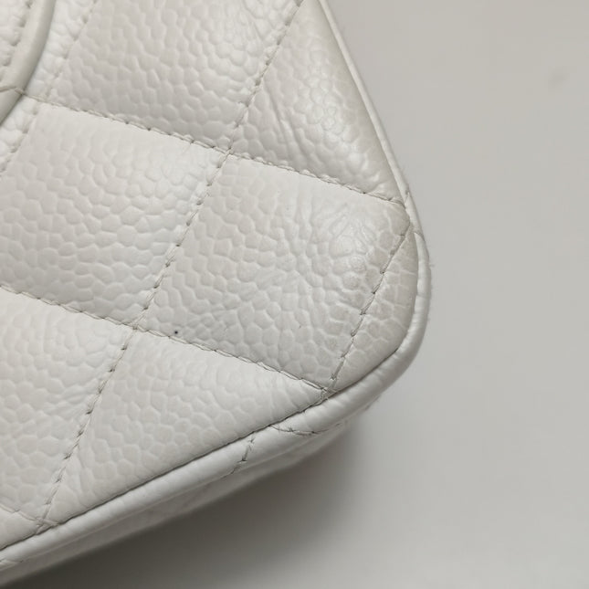 Chanel Classic Flap Medium 2008 White Caviar Leather Silver Hardware