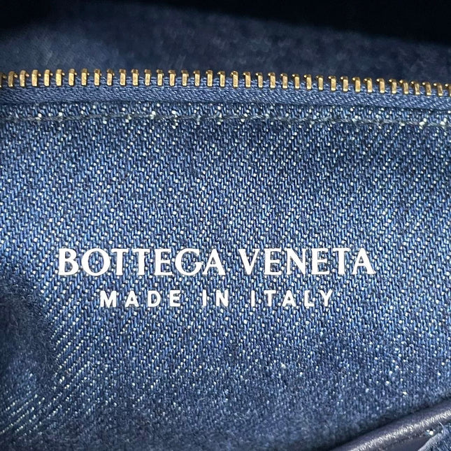 Bottega Veneta Hop Large Leather and Denim Intrecciato Navy Hobo Bag 55cm