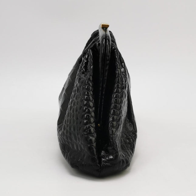 Balenciaga Pouch Black Crocodile Pattern Shiny Calfskin Leather With Strap