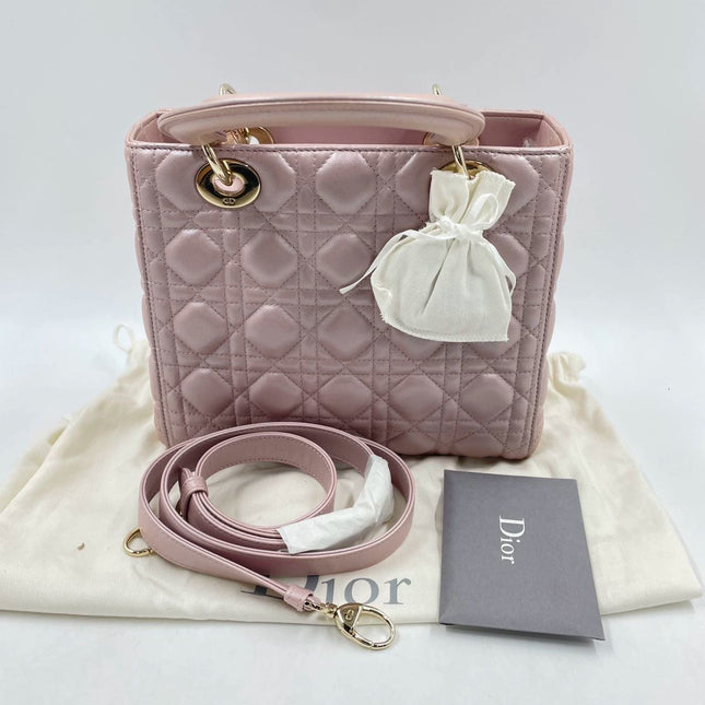 Lady Dior Medium Handbag Pearlescent Pink Cannage Leather Gold Hardware, 2016