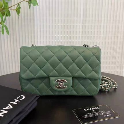 Chanel Classic Flap Mini 2019 Green Lambskin Leather Silver Hardware