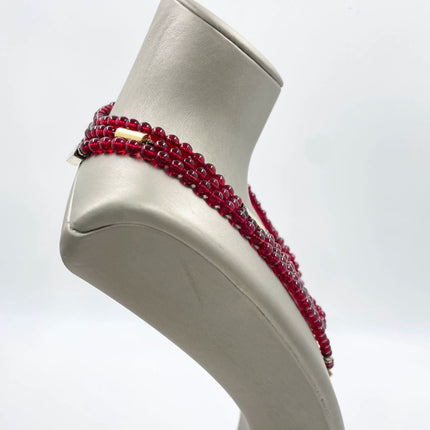 Ferragamo Vintage Rare Red Ruby Beads Necklace Gold Plated Butterfly Signed