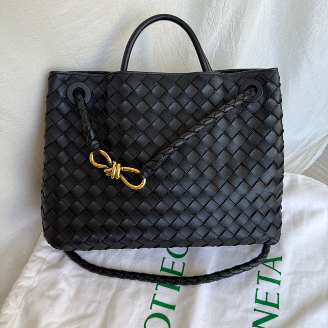 Bottega Veneta Andiamo Medium Black Intrecciato Leather Handbag-Luxbags