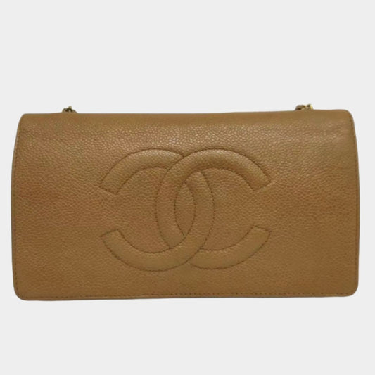 Chanel Wallet on Chain Vintage Flap Bag Double CC Camel Caviar Leather-Luxbags