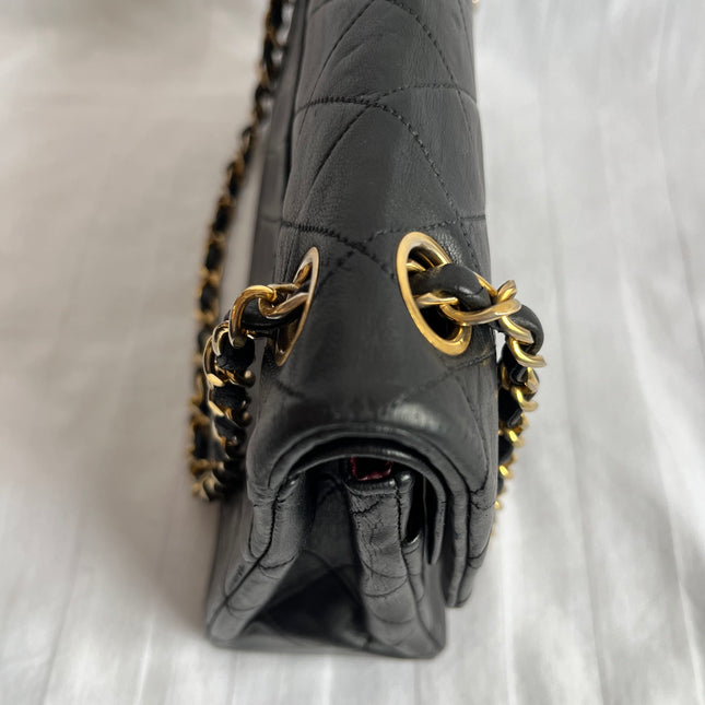 Chanel Classic Flap Medium Vintage Black Lambskin Leather with 24k Gold Hardware