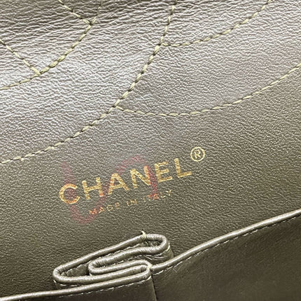 Chanel 2.55 Double Flap Bag 2009 Jumbo Khaki Green Cloth with Gold Hardware