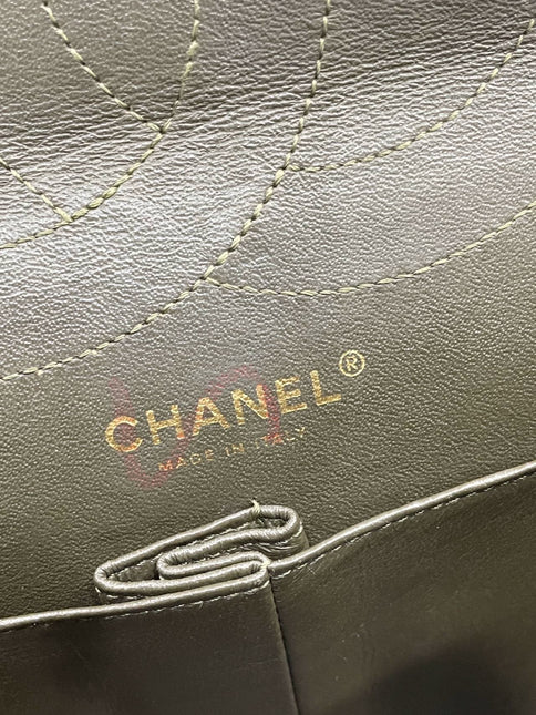 Chanel 2.55 Double Flap Bag 2009 Jumbo Khaki Green Cloth with Gold Hardware